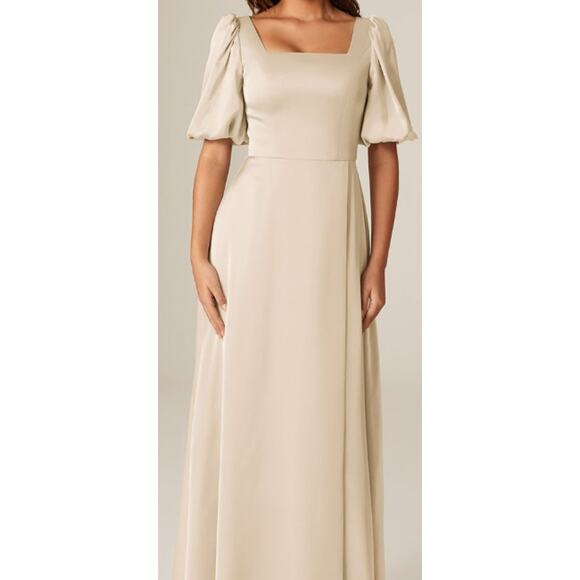 AW BRIDAL 6 S Champagne cream satin bridesmaid forma party maxi dress NEW B113 - Picture 1 of 9